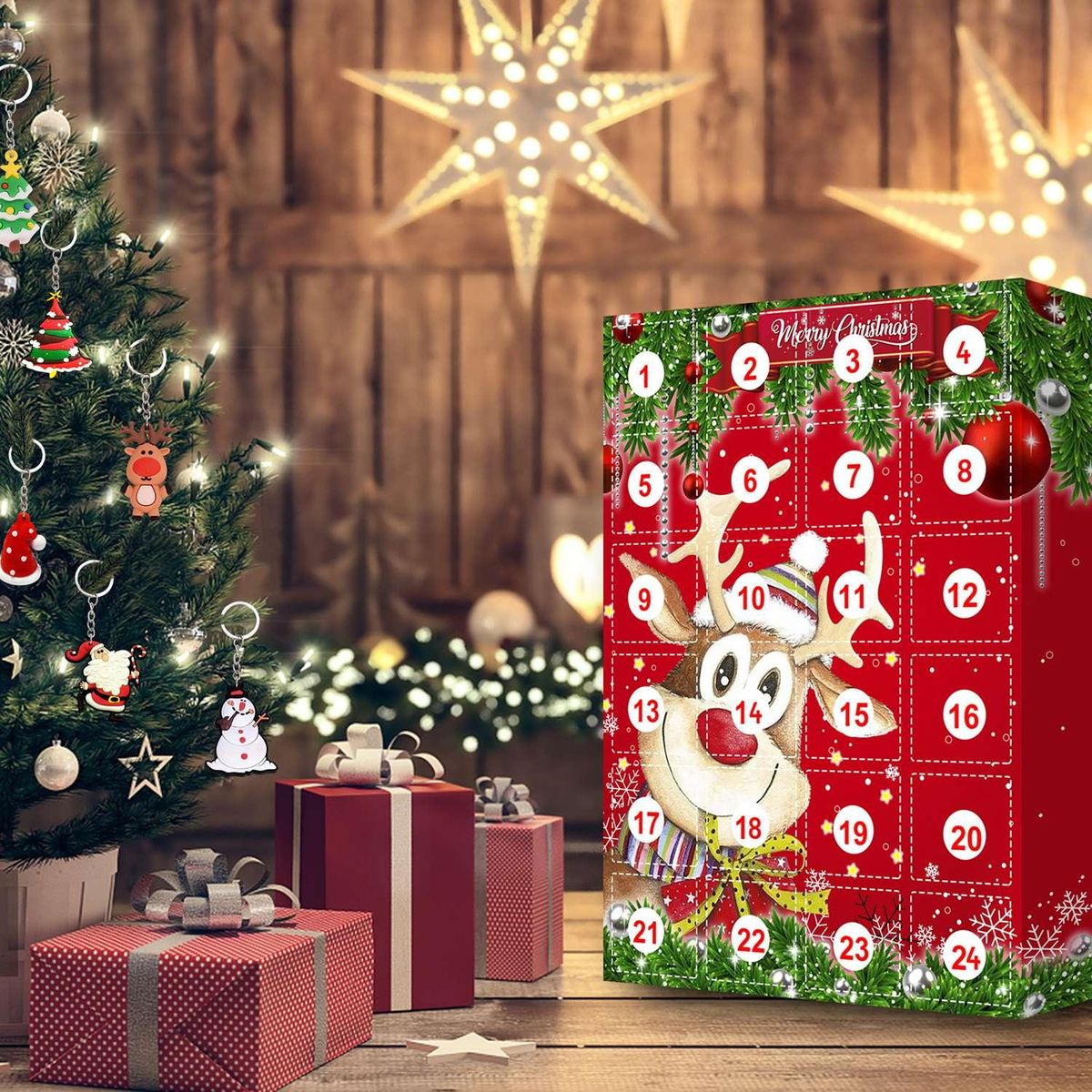 Christmas Advent Calendars Keychain Ornaments Decoration Christmas Gift 24 Days Countdown Novelty Gift Surprise for Kids
