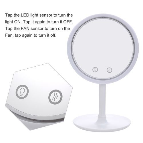 Makeup Mirror With LED Light & Fan 90-degree Rotation Detachable