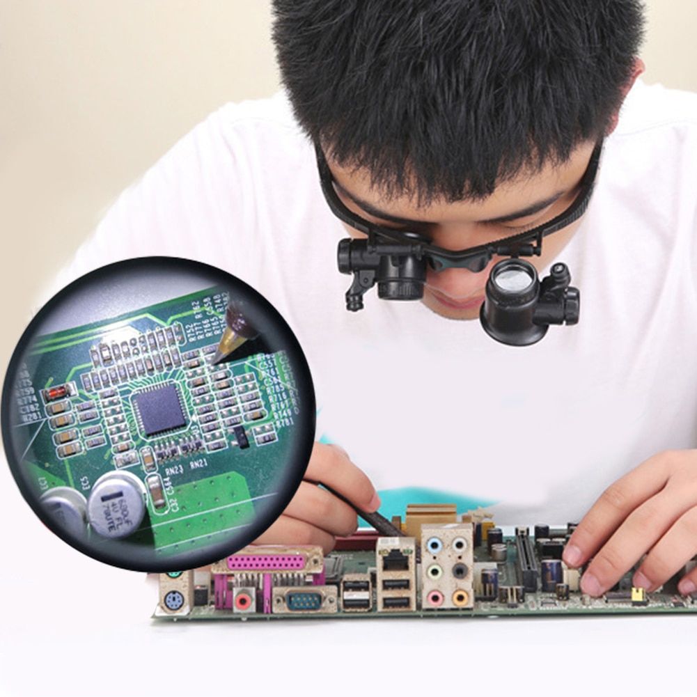 Magnifier Magnifying Glasses Watch Repair 10X 15X 20X 25X Dual Eye Jewelry With 2 LED Lights Loupe Lens For Dental Applications