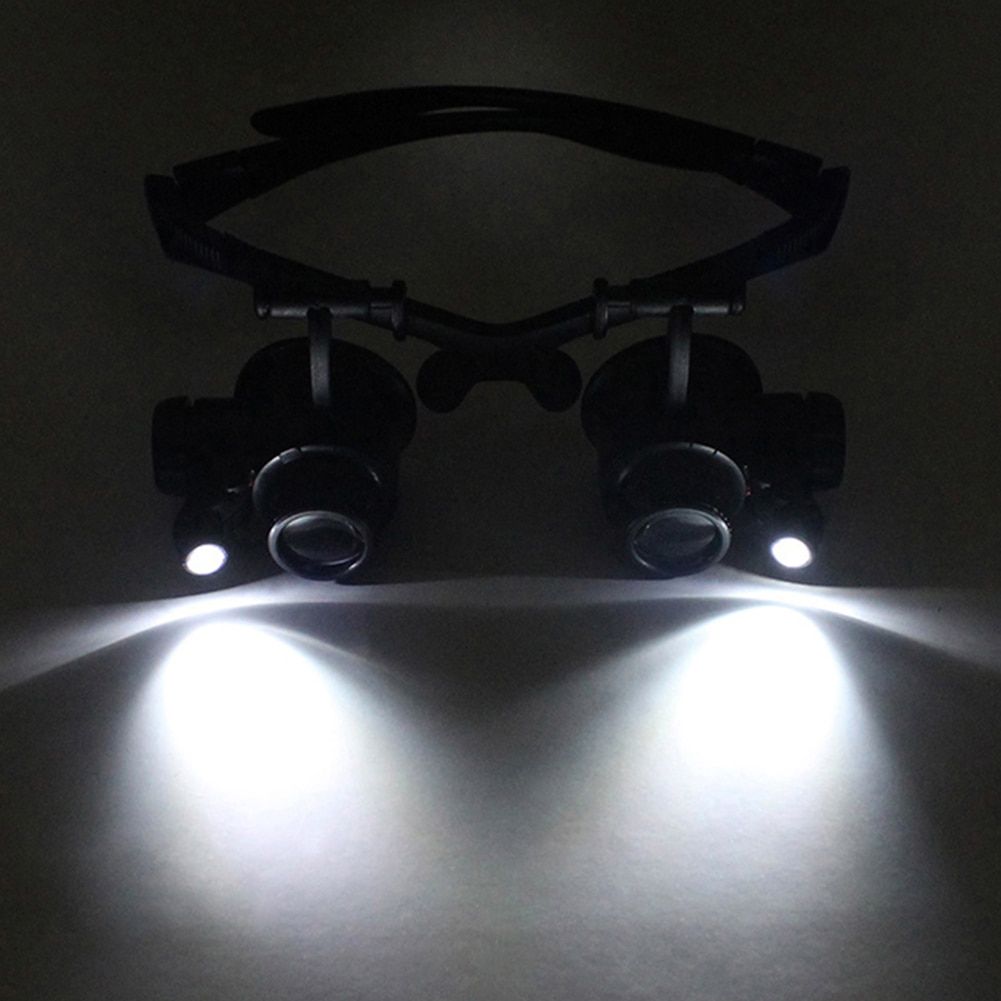 Magnifier Magnifying Glasses Watch Repair 10X 15X 20X 25X Dual Eye Jewelry With 2 LED Lights Loupe Lens For Dental Applications