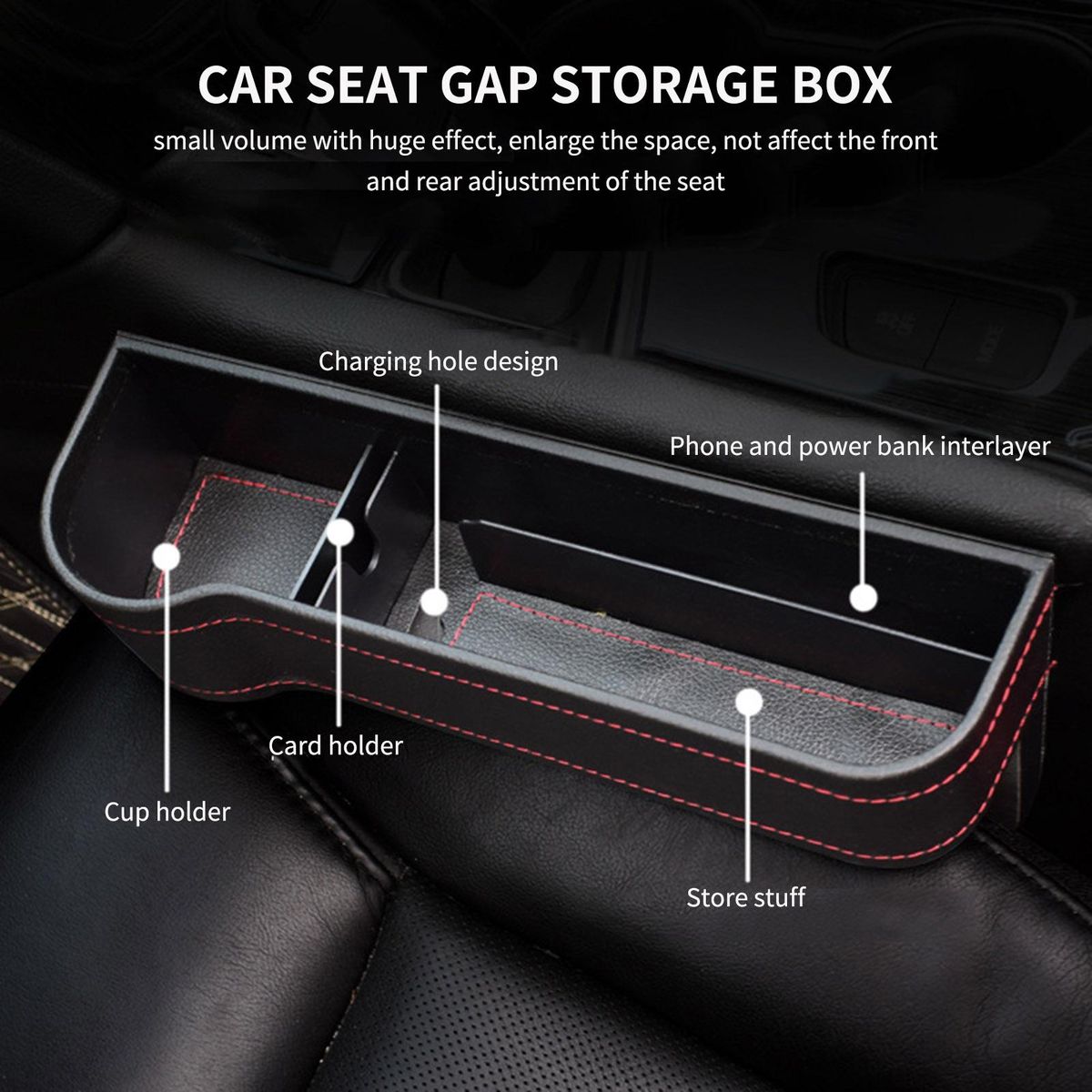 2pcs Car Seat Gap Filler Organizer Storage Box Between Front seat Auto Premium PU Leather Console with Cup Holder Car Pocket for Interior Essentials Red for Right Side and Left Driver