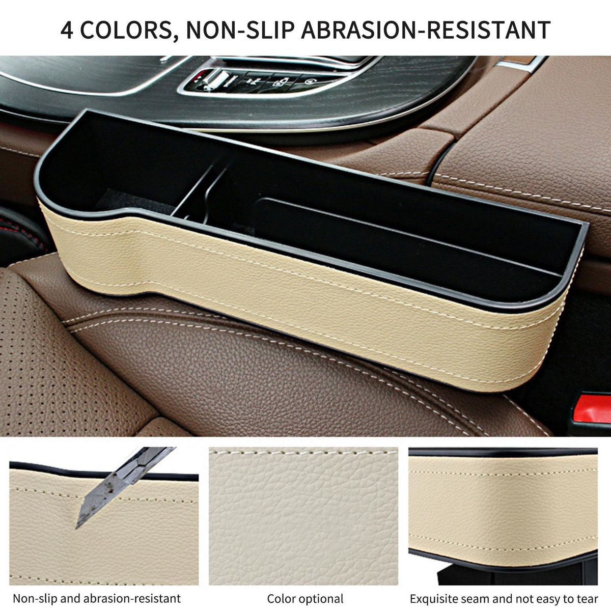 2pcs Car Seat Gap Filler Organizer Storage Box Between Front seat Auto Premium PU Leather Console with Cup Holder Car Pocket for Interior Essentials Red for Right Side and Left Driver