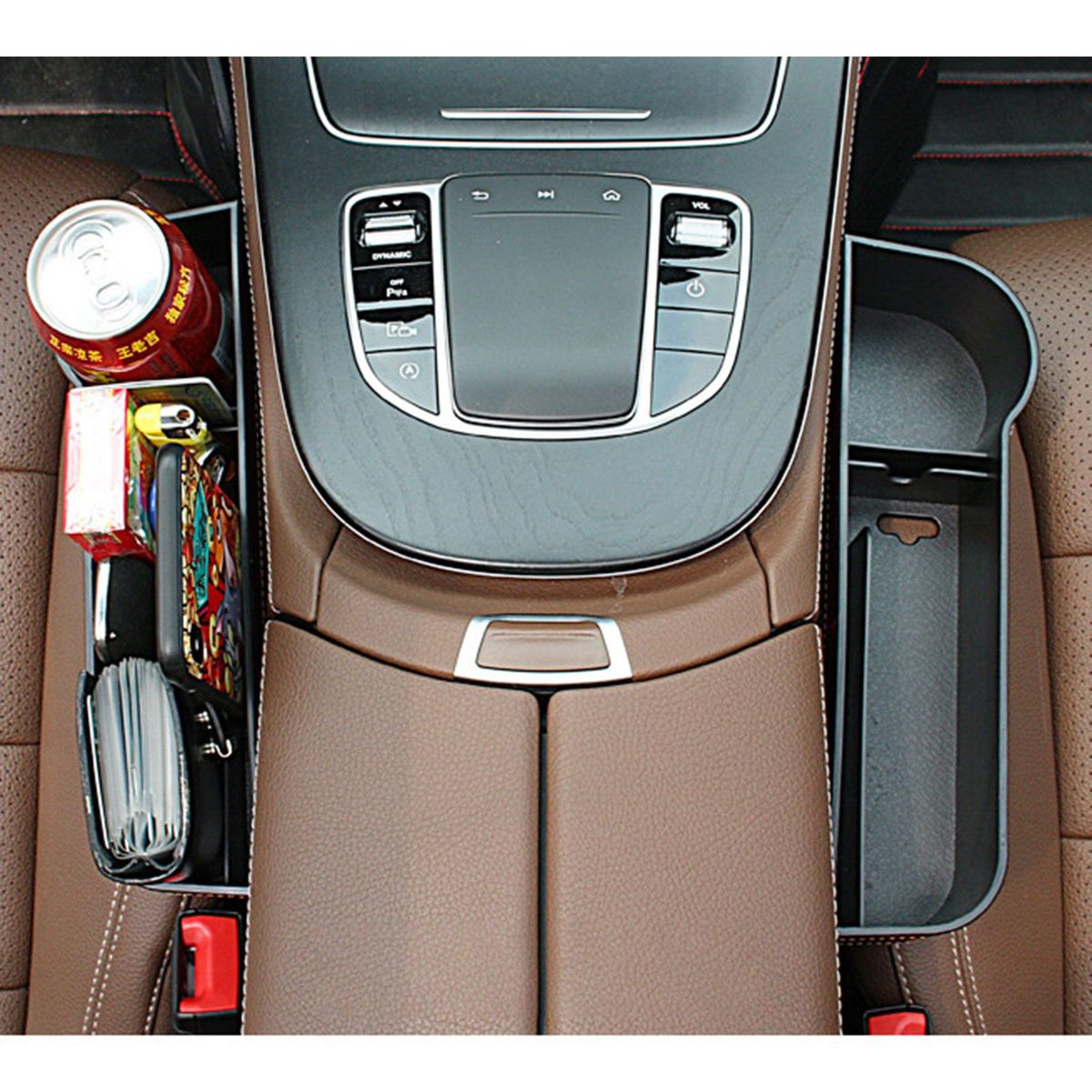 2pcs Car Seat Gap Filler Organizer Storage Box Between Front seat Auto Premium PU Leather Console with Cup Holder Car Pocket for Interior Essentials Red for Right Side and Left Driver