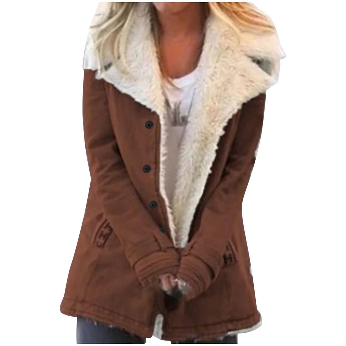 Women Plus Size Winter Warm Composite PlushButton Lapels Jacket Outwea
