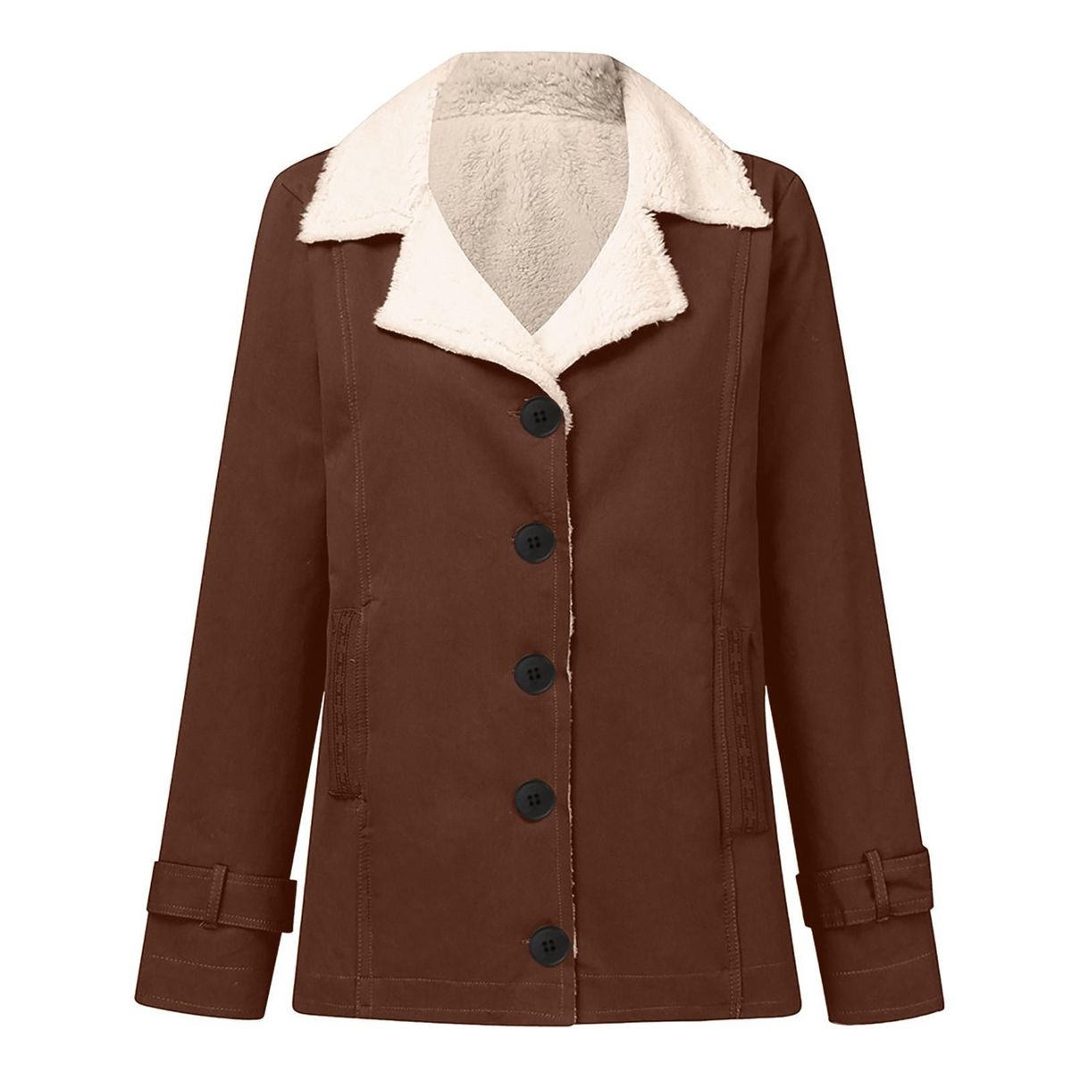 Women Plus Size Winter Warm Composite PlushButton Lapels Jacket Outwea