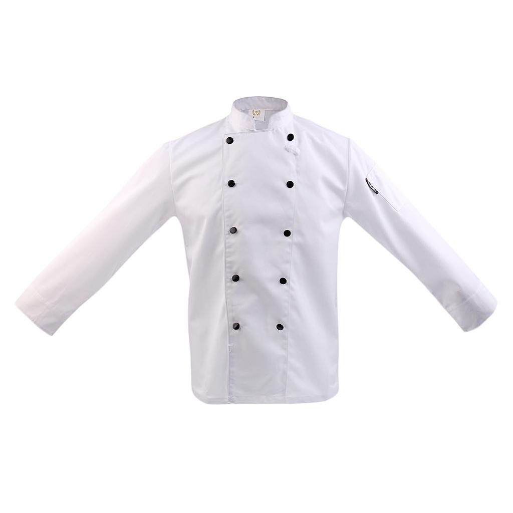 Men Women Short Long Sleeve Chef Coat Cooker Uniform Tops With M White