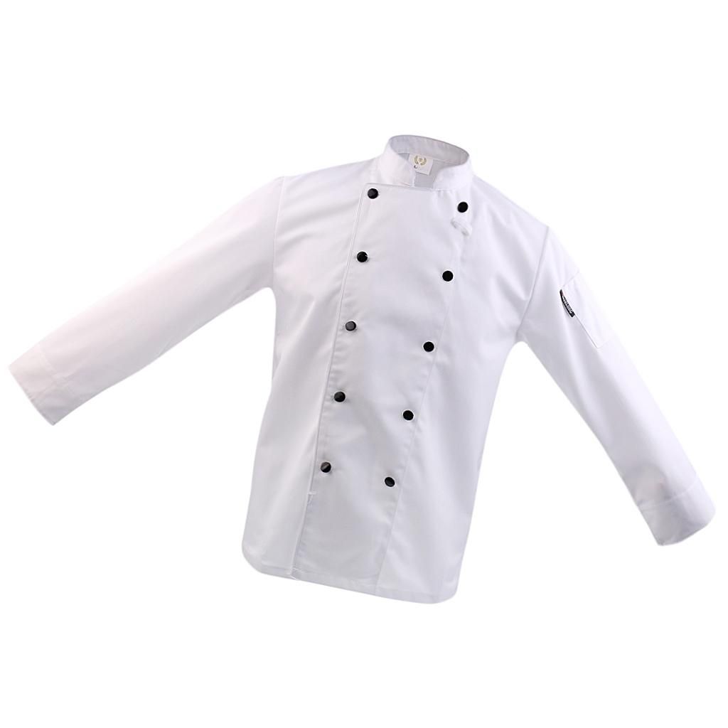 Men Women Short Long Sleeve Chef Coat Cooker Uniform Tops With M White