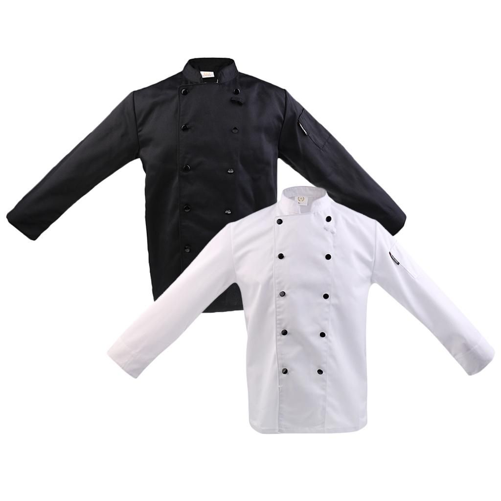 Men Women Short Long Sleeve Chef Coat Cooker Uniform Tops With M White