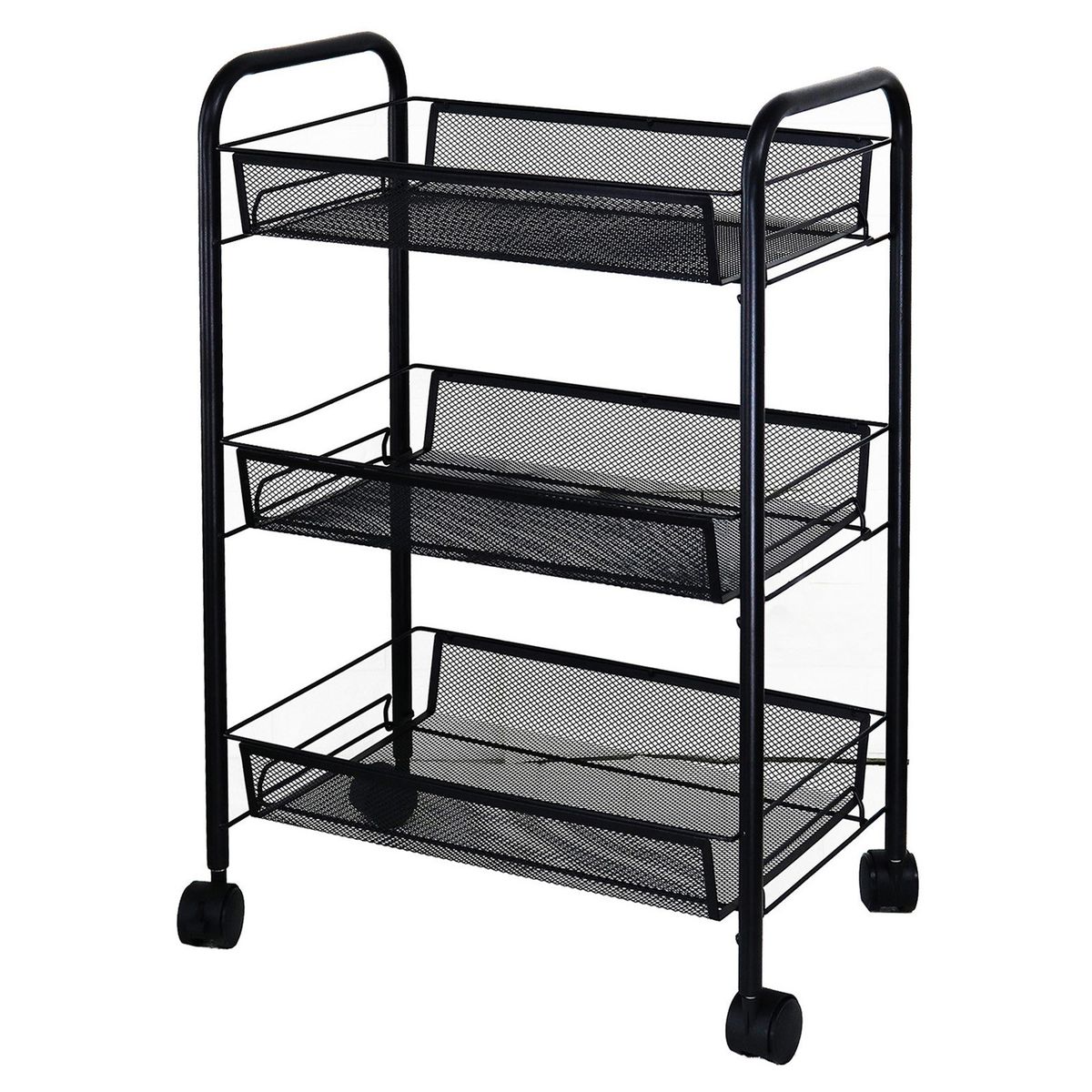 3-Tier Mesh Wire Rolling Cart Multifunction Utility Cart