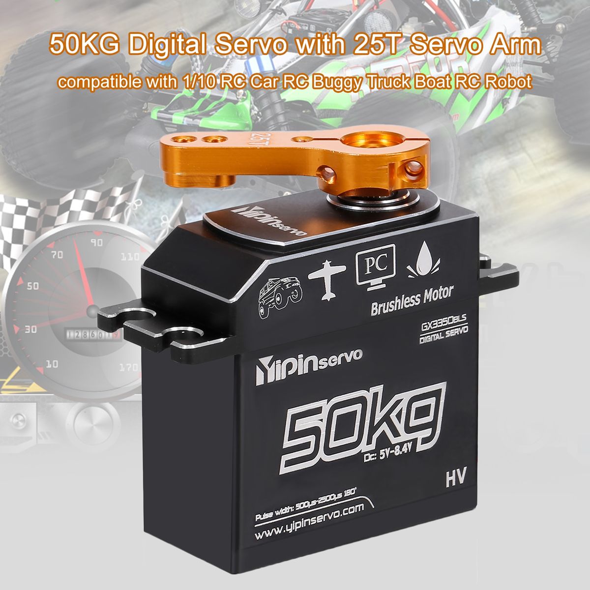 1 Set RC Boat Servo Steering Servo Stainless Steel Gear Black