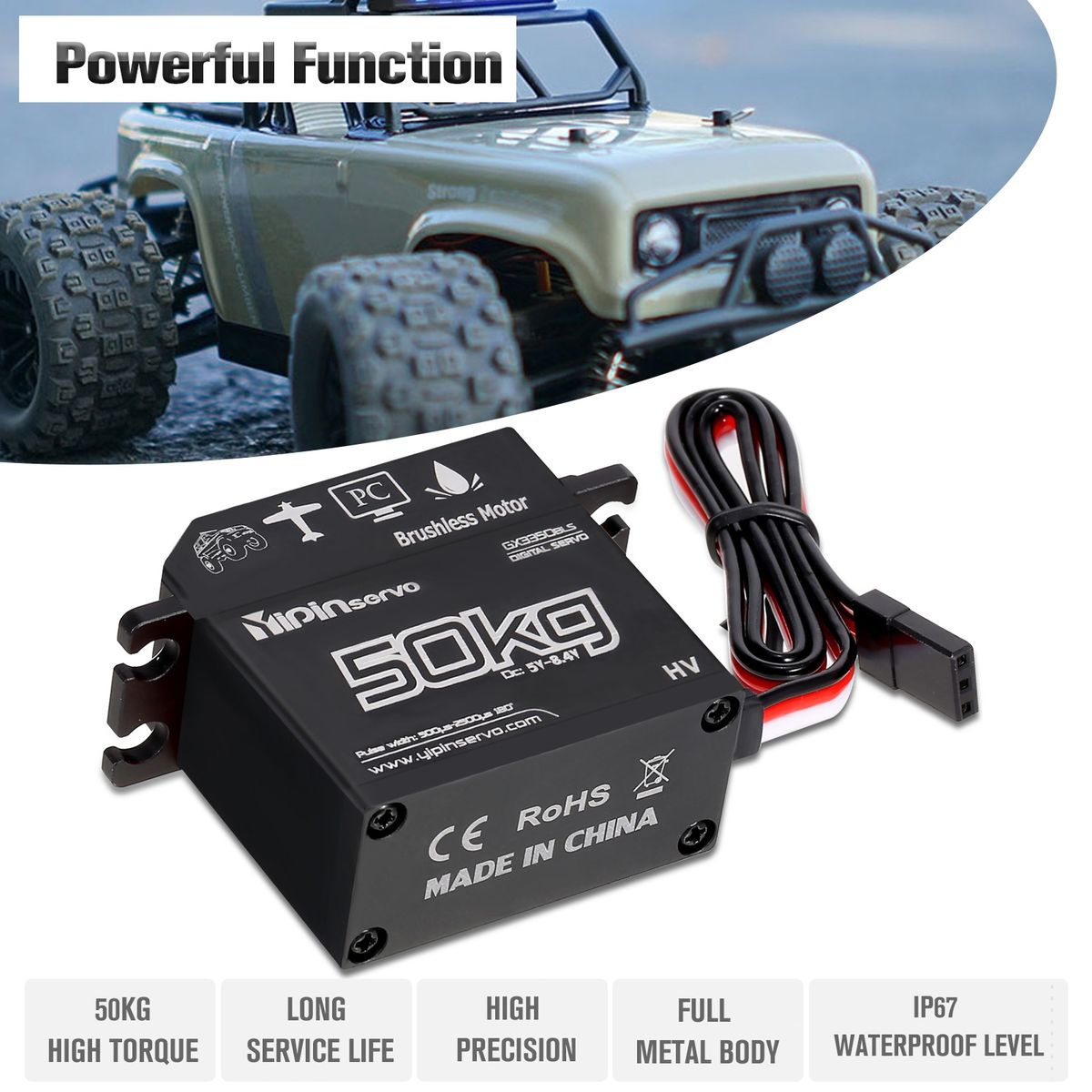 1 Set RC Boat Servo Steering Servo Stainless Steel Gear Black