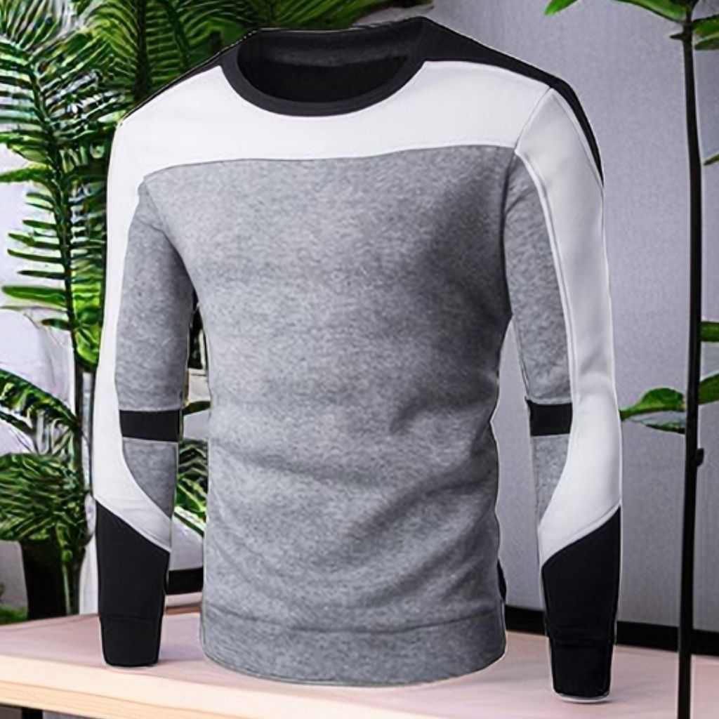 Men's Trendy Multi Long Sleeve Shitrs Sweatshirts T-Shirt - Gray&Black