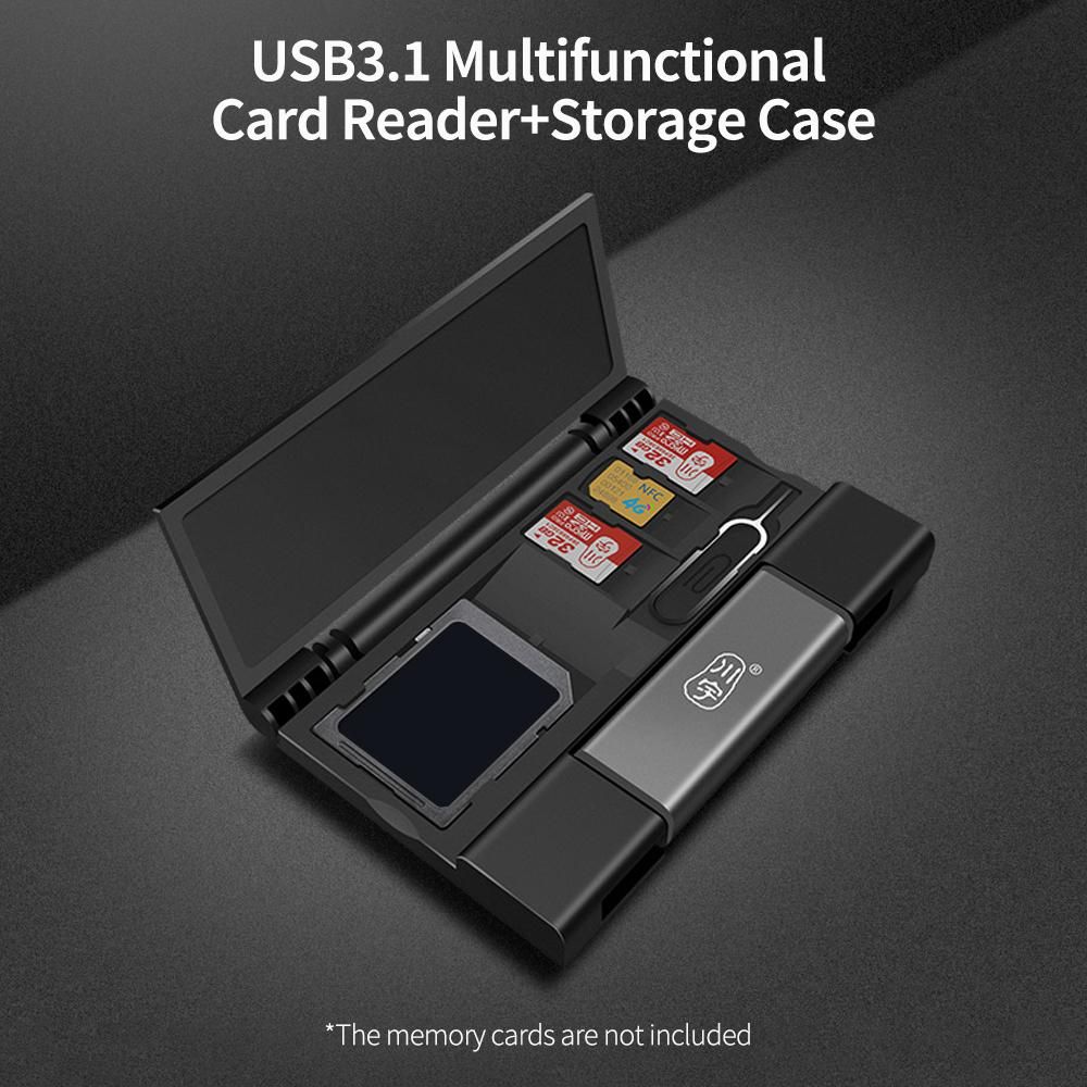 kawau C350D USB3.1 Multifunctional Card Reader Type-C+USB+Micro USB Ports SD/TF Dual-slot for Phone Laptop with Storage Case