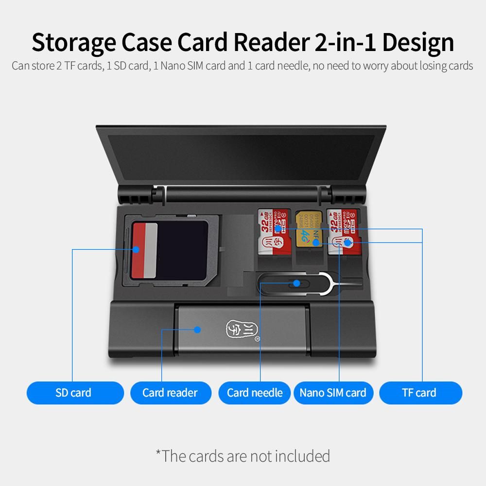 kawau C350D USB3.1 Multifunctional Card Reader Type-C+USB+Micro USB Ports SD/TF Dual-slot for Phone Laptop with Storage Case