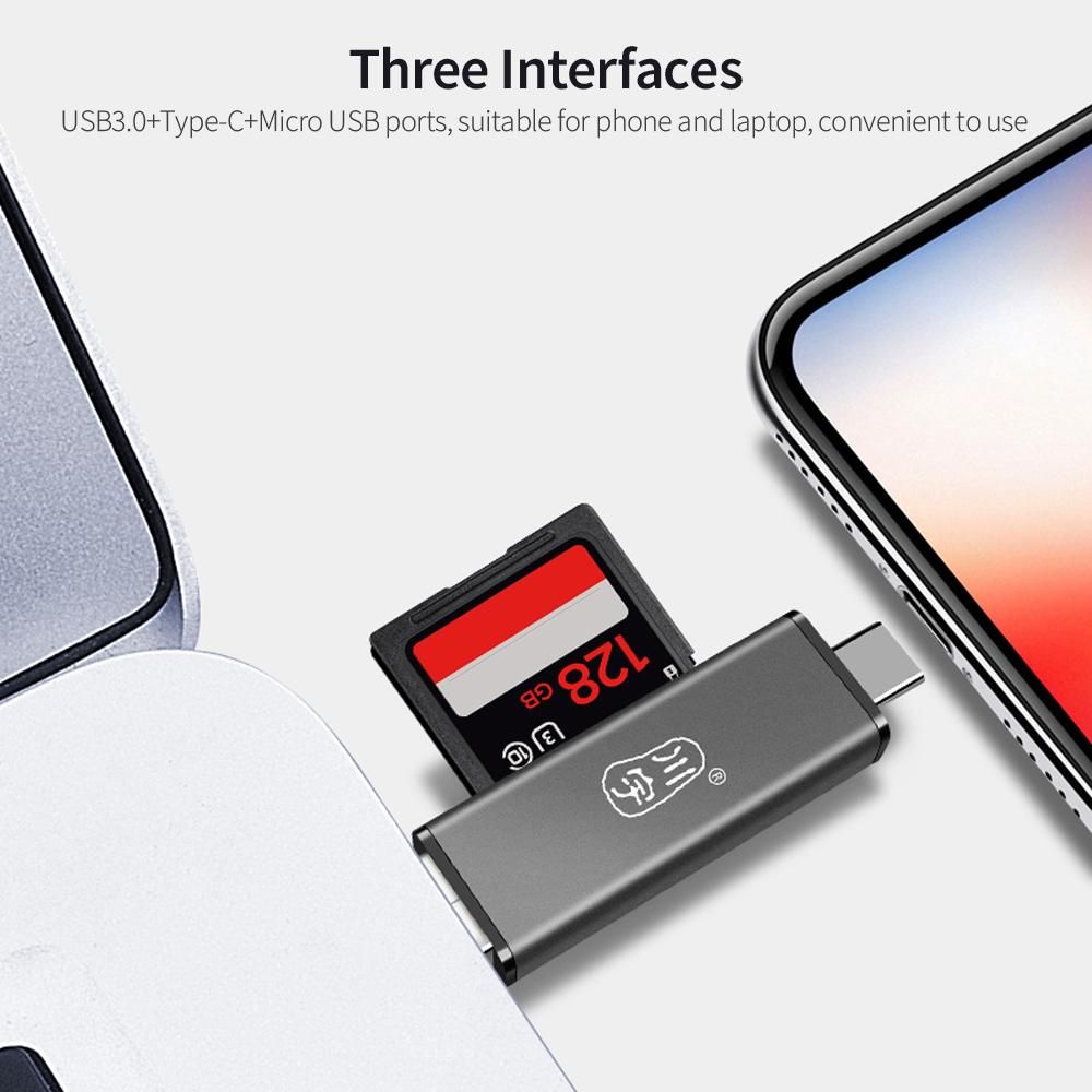 kawau C350D USB3.1 Multifunctional Card Reader Type-C+USB+Micro USB Ports SD/TF Dual-slot for Phone Laptop with Storage Case