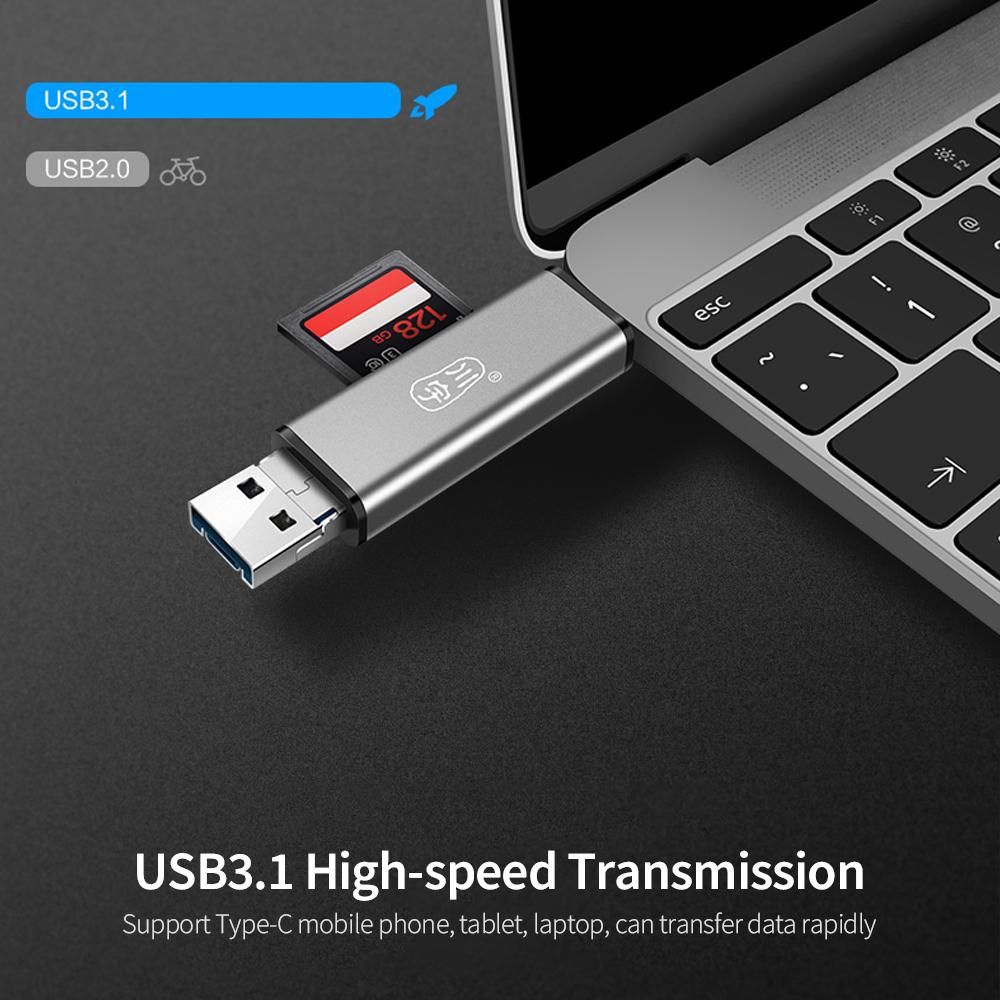 kawau C350D USB3.1 Multifunctional Card Reader Type-C+USB+Micro USB Ports SD/TF Dual-slot for Phone Laptop with Storage Case