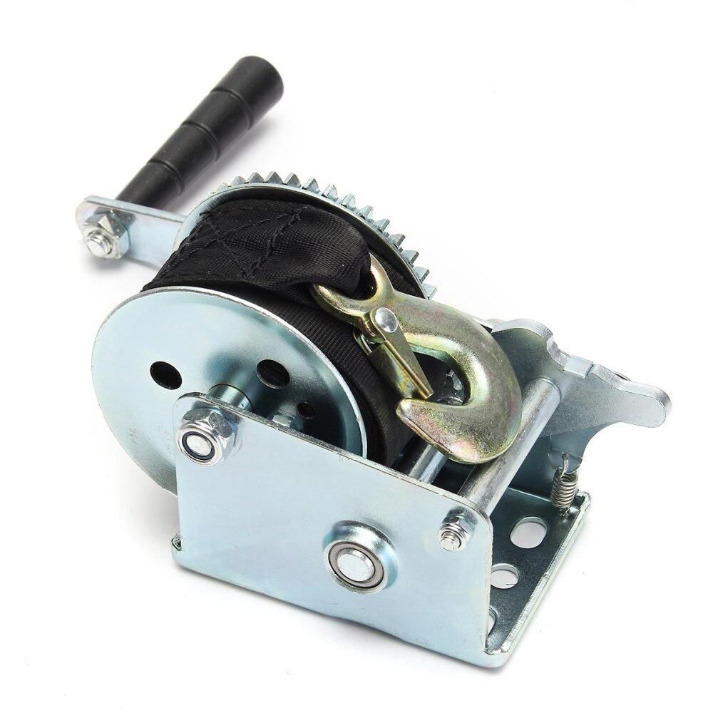 800lbs Heavy Duty Manual Hand Crank Strap Gear Winch For Car Truck Boat Trailer