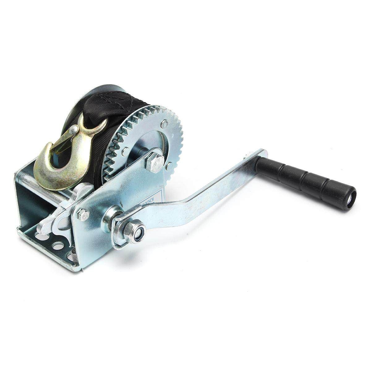 800lbs Heavy Duty Manual Hand Crank Strap Gear Winch For Car Truck Boat Trailer