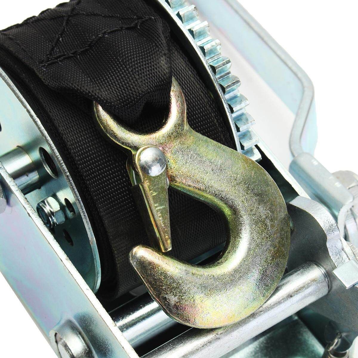 800lbs Heavy Duty Manual Hand Crank Strap Gear Winch For Car Truck Boat Trailer