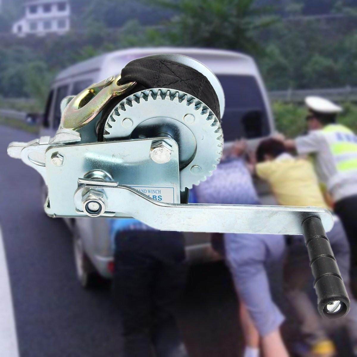 800lbs Heavy Duty Manual Hand Crank Strap Gear Winch For Car Truck Boat Trailer
