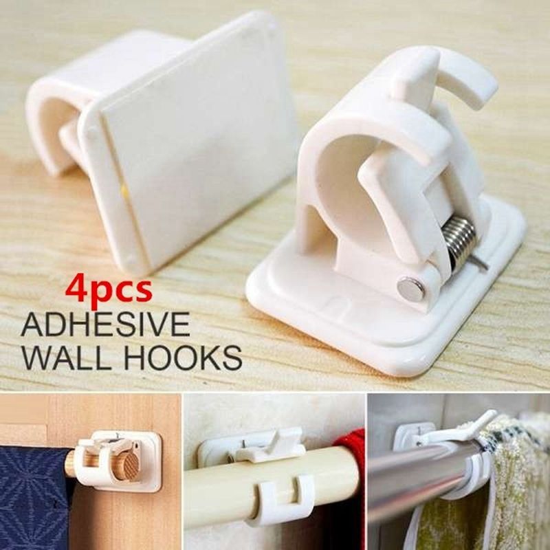 2Set 4Pcs Self-Adhesive Hooks Wall Mounted Curtain Rod