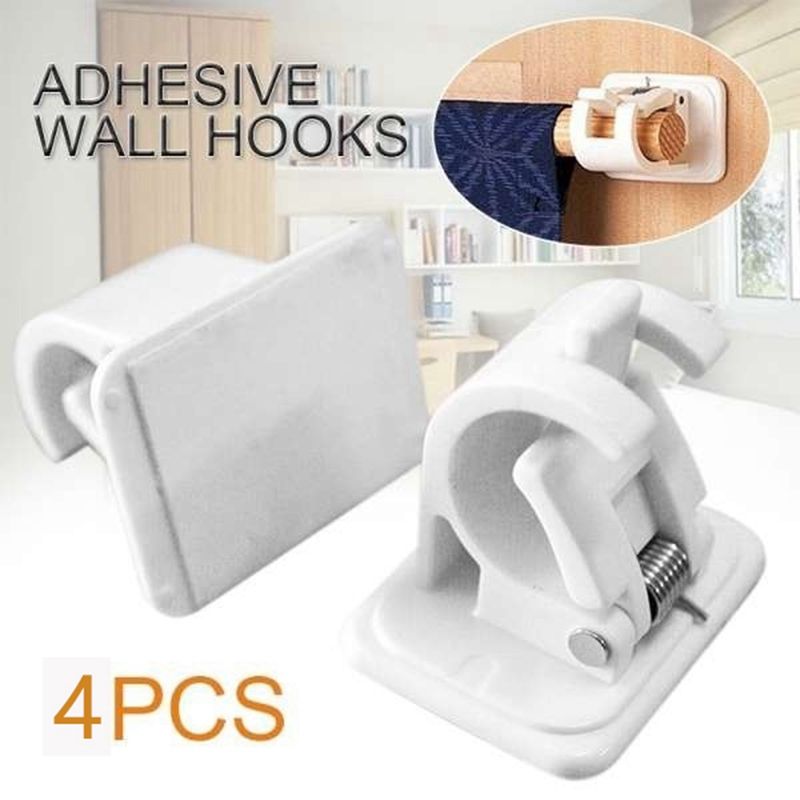 2Set 4Pcs Self-Adhesive Hooks Wall Mounted Curtain Rod