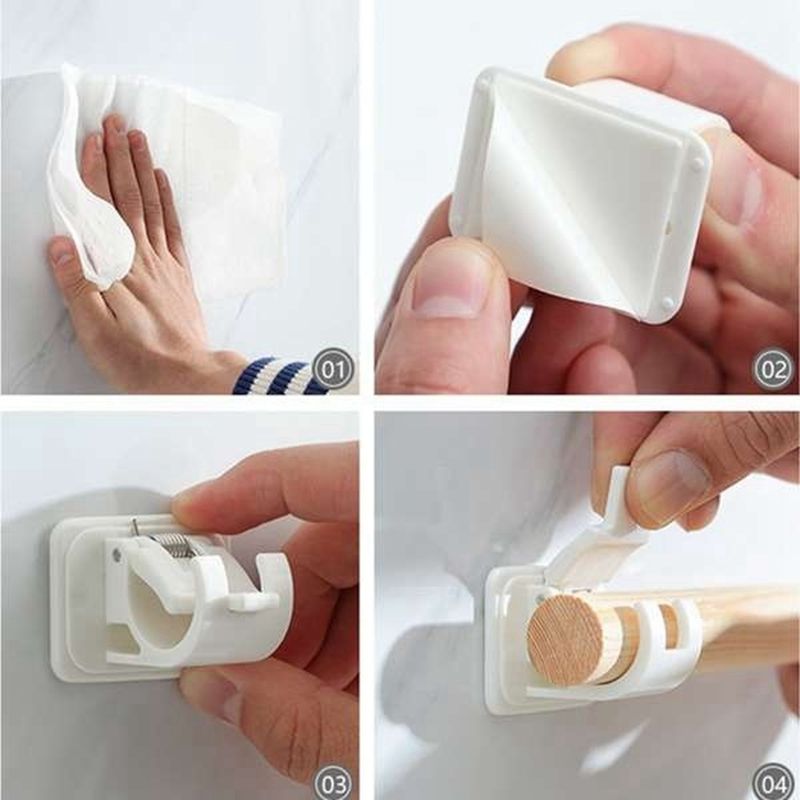 2Set 4Pcs Self-Adhesive Hooks Wall Mounted Curtain Rod
