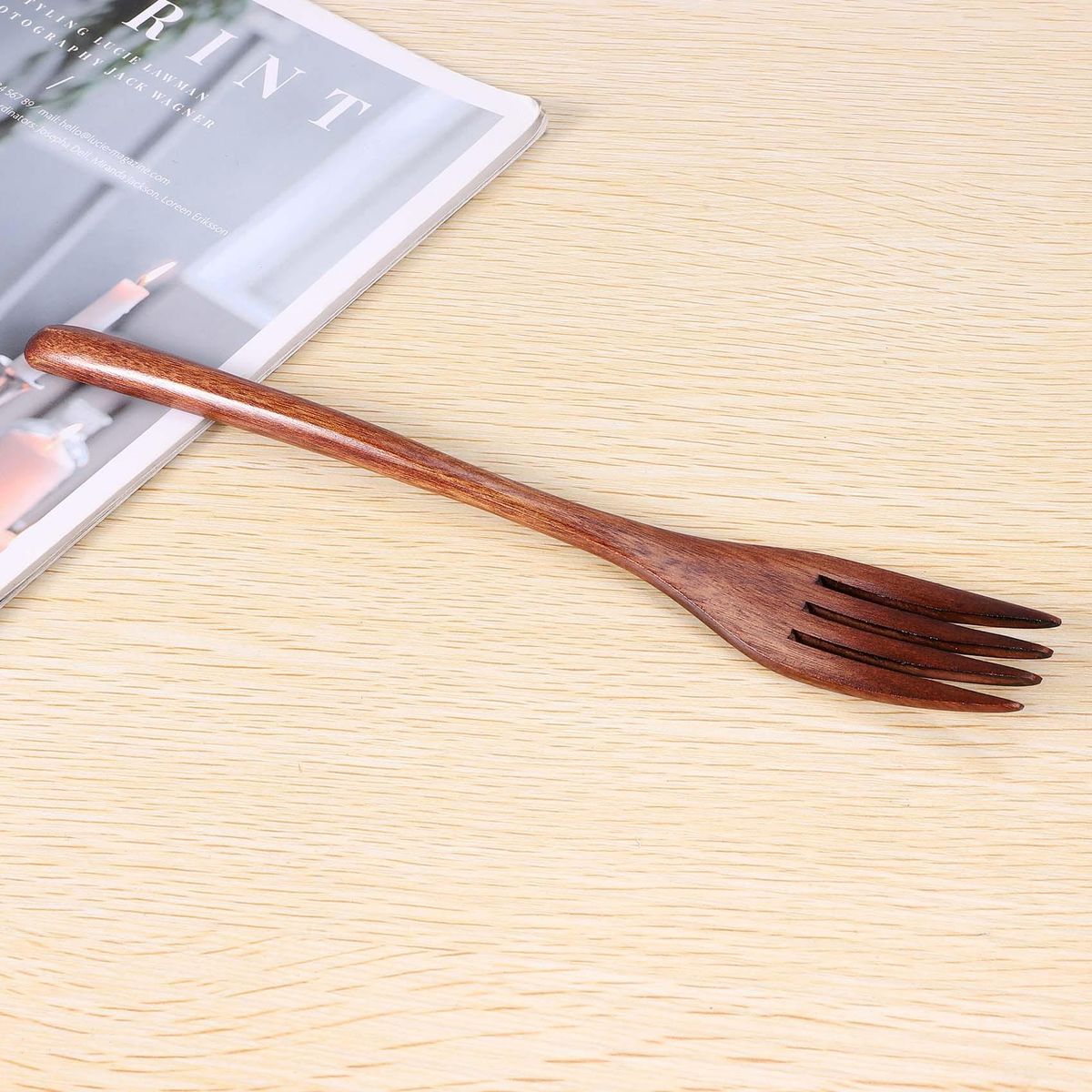 Wooden Forks, 5 Pieces Eco-friendly Japanese Wood Salad Dinner Fork Tableware Dinnerware for Kids Adult (5 Pieces No Rope Wooden Forks)