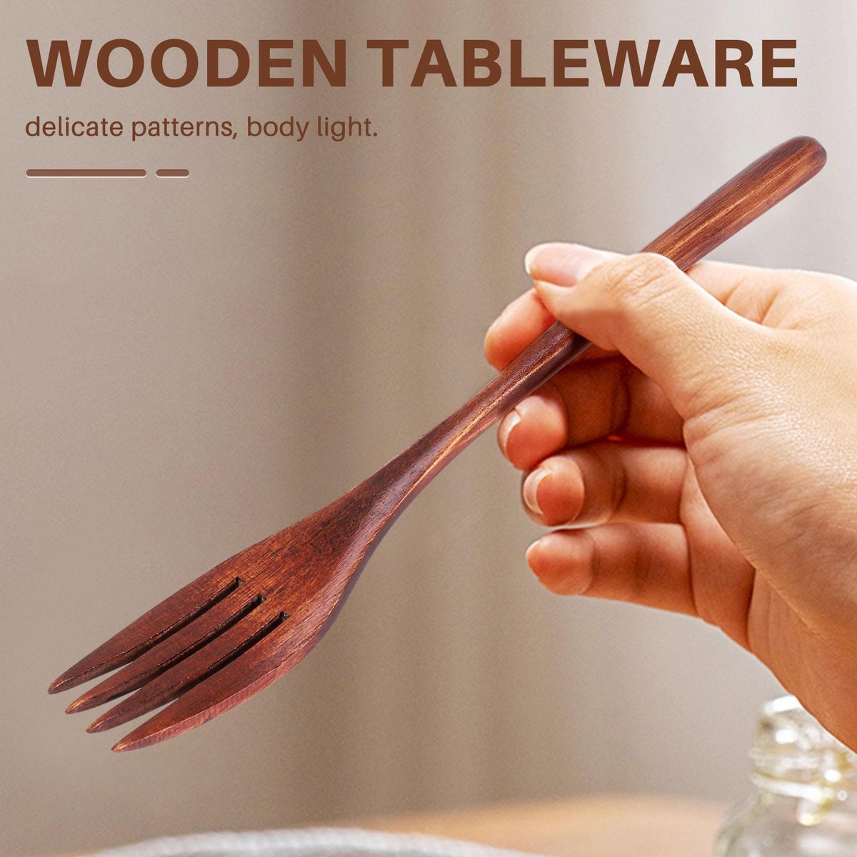 Wooden Forks, 5 Pieces Eco-friendly Japanese Wood Salad Dinner Fork Tableware Dinnerware for Kids Adult (5 Pieces No Rope Wooden Forks)
