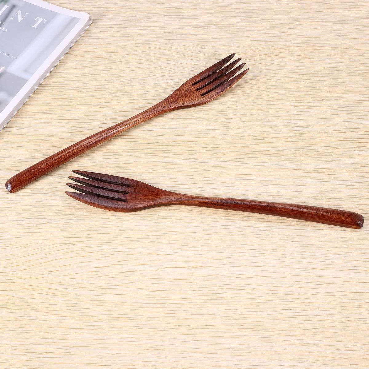 Wooden Forks, 5 Pieces Eco-friendly Japanese Wood Salad Dinner Fork Tableware Dinnerware for Kids Adult (5 Pieces No Rope Wooden Forks)