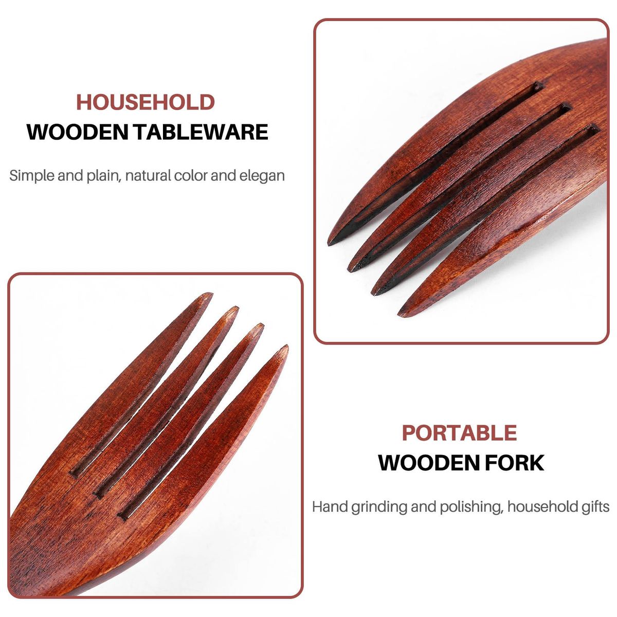 Wooden Forks, 5 Pieces Eco-friendly Japanese Wood Salad Dinner Fork Tableware Dinnerware for Kids Adult (5 Pieces No Rope Wooden Forks)