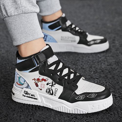Boys' High-top Shoes PU Leather Parent-child Shoes Kid's Sneaker Black