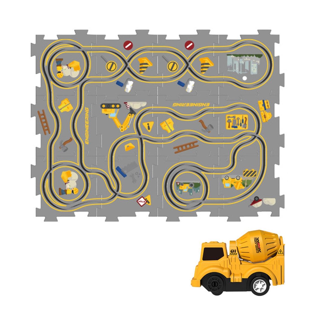 Kids Electric Train Set Electric Trolley Puzzle Track Set for Kids Yellow