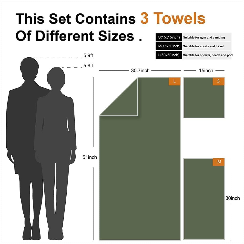 3 Size At 1 Pack Quick Dry Microfiber Sport Towel