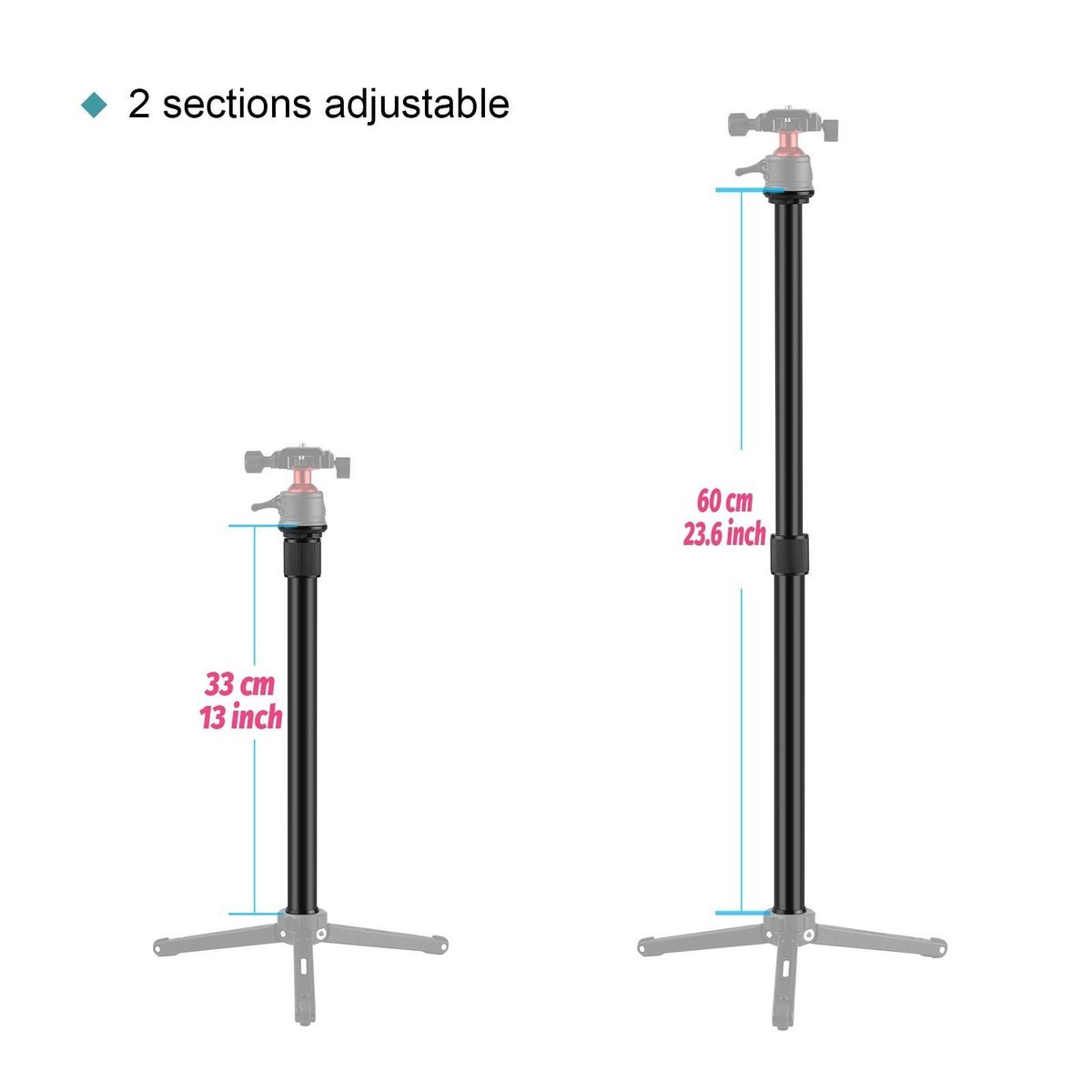Universal Aluminum Alloy C Clamp + Adjustable Tripod Extension Rod with 1/4 Inch Screw Adjustable Length 33~60cm for Camera Photography