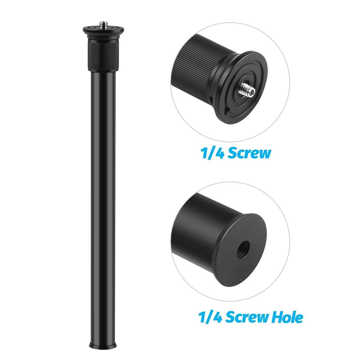 Universal Aluminum Alloy C Clamp + Adjustable Tripod Extension Rod with 1/4 Inch Screw Adjustable Length 33~60cm for Camera Photography