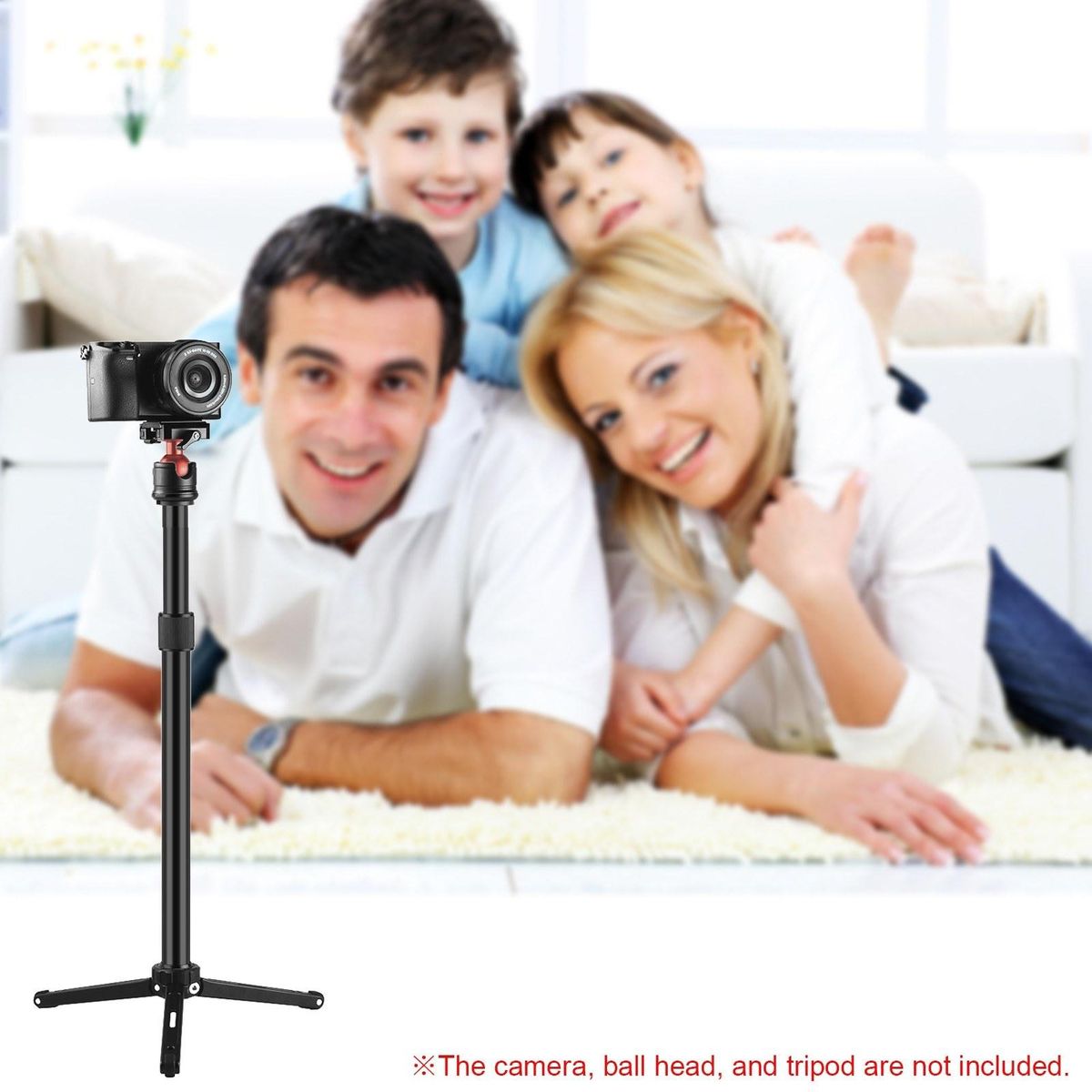 Universal Aluminum Alloy C Clamp + Adjustable Tripod Extension Rod with 1/4 Inch Screw Adjustable Length 33~60cm for Camera Photography