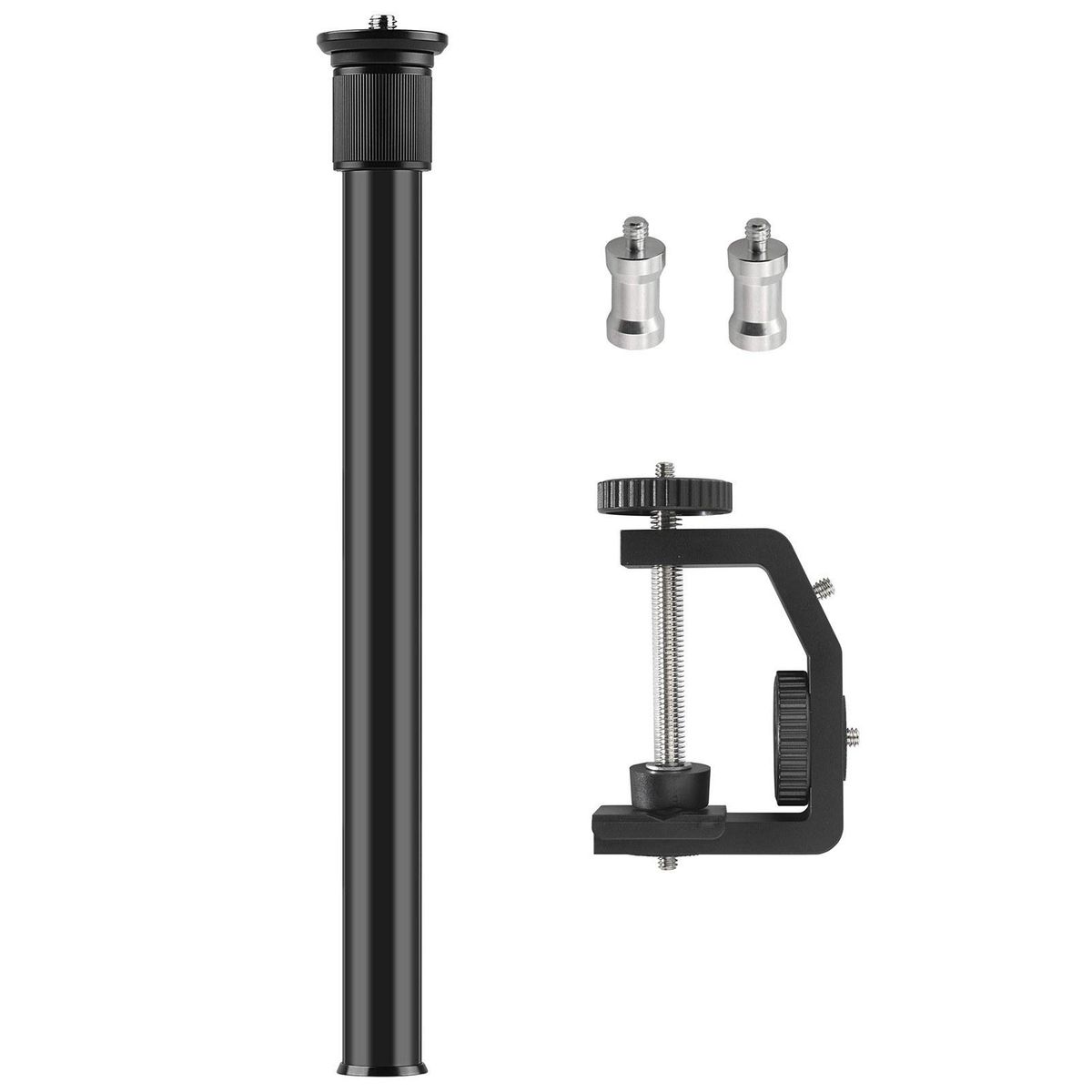 Universal Aluminum Alloy C Clamp + Adjustable Tripod Extension Rod with 1/4 Inch Screw Adjustable Length 33~60cm for Camera Photography