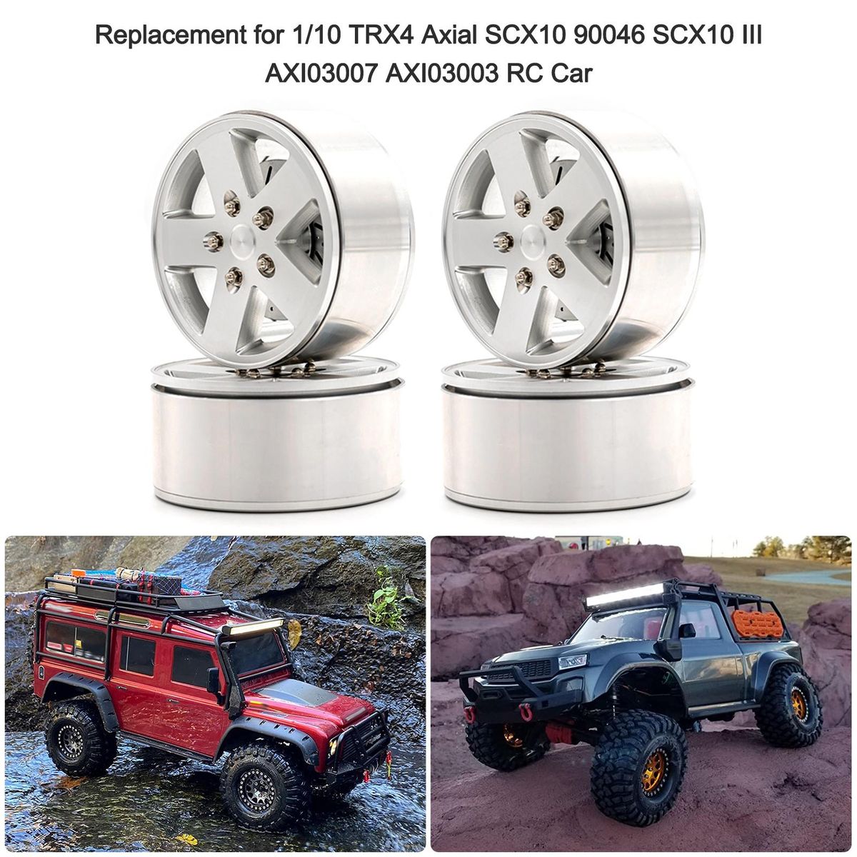 Aluminum Alloy Wheel Rim Beadlock Wheel Rims Hub 4pcs 2.2inch Replacement for 1/10 TRX4 Axial SCX10 90046 SCX10 III AXI03007 AXI03003 RC Car