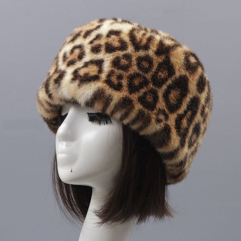 Autumn/winter Imitation Rex Rabbit Fur Round Flat Top Hat Short Plush Fur Thick Fur Hairless Hat Black Women-Coffee Color