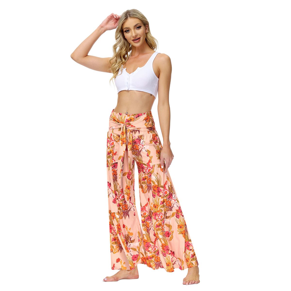 Ladies Elegant And Loose Trousers Beach Pants - Pink