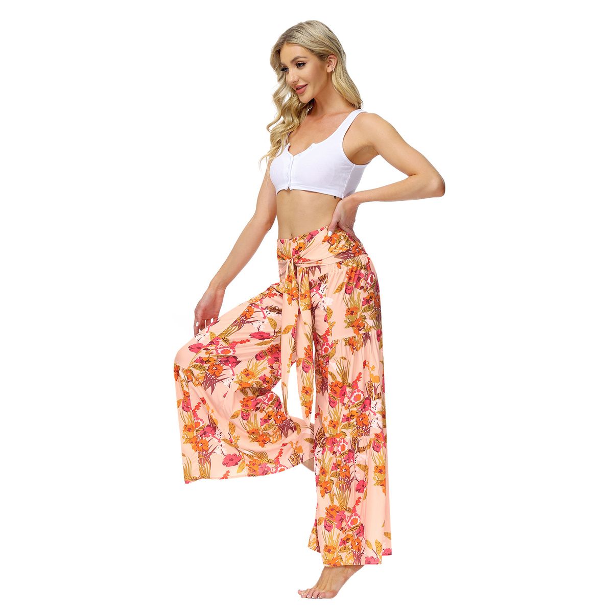Ladies Elegant And Loose Trousers Beach Pants - Pink