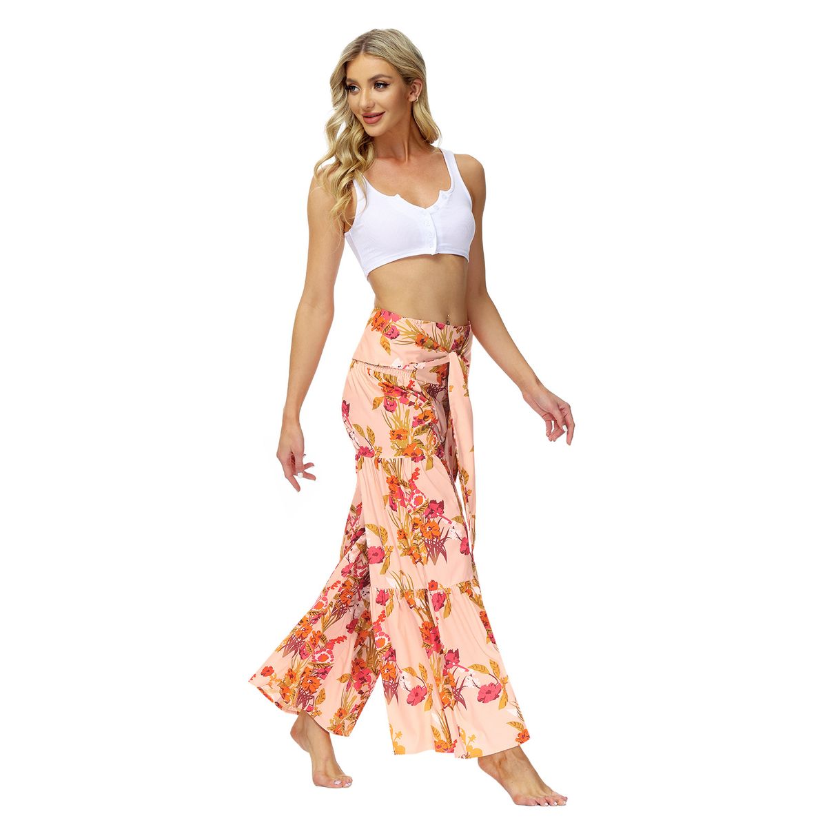 Ladies Elegant And Loose Trousers Beach Pants - Pink