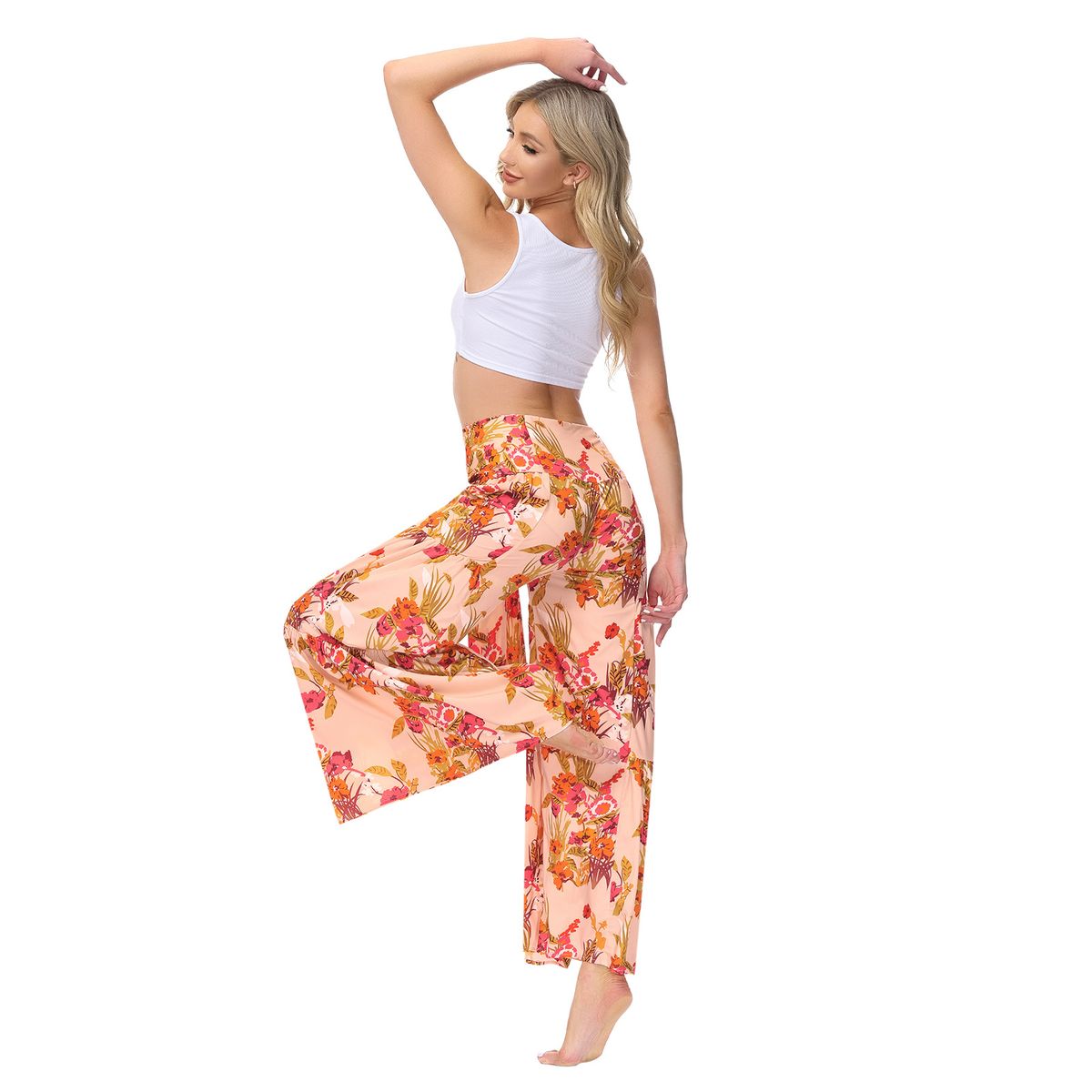 Ladies Elegant And Loose Trousers Beach Pants - Pink