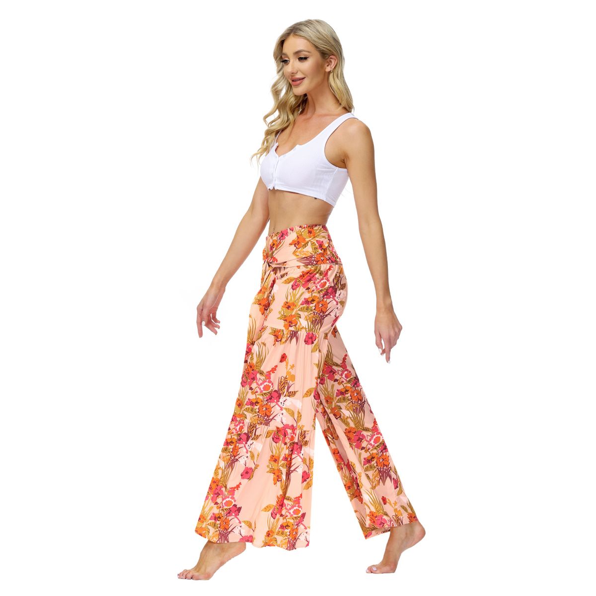 Ladies Elegant And Loose Trousers Beach Pants - Pink