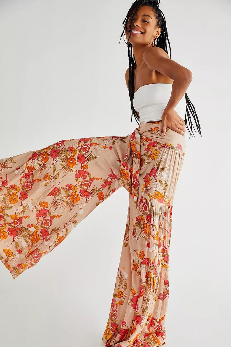 Ladies Elegant And Loose Trousers Beach Pants - Pink