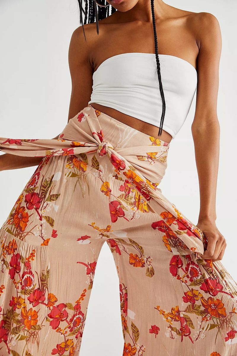 Ladies Elegant And Loose Trousers Beach Pants - Pink