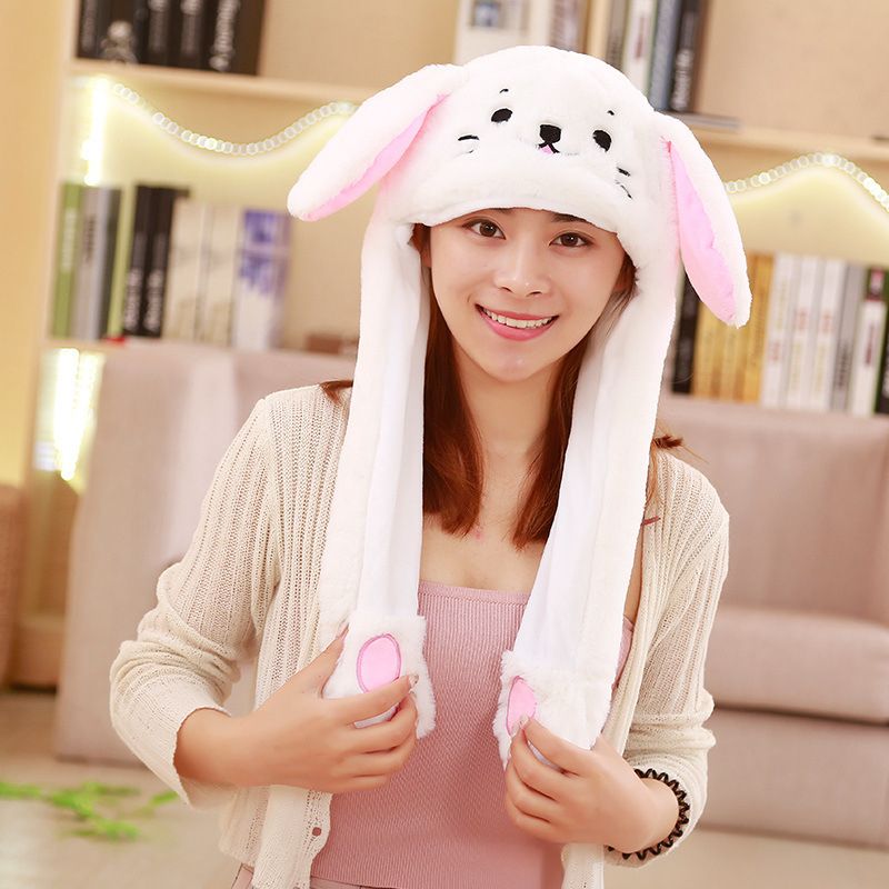 Year Rabbit Hat Moving Ears Cute Cartoon Toy Hat Airbag Kawaii Funny Toy Cap Kids Plush Toy Birthday Gift Hat For Girls-sky Blue