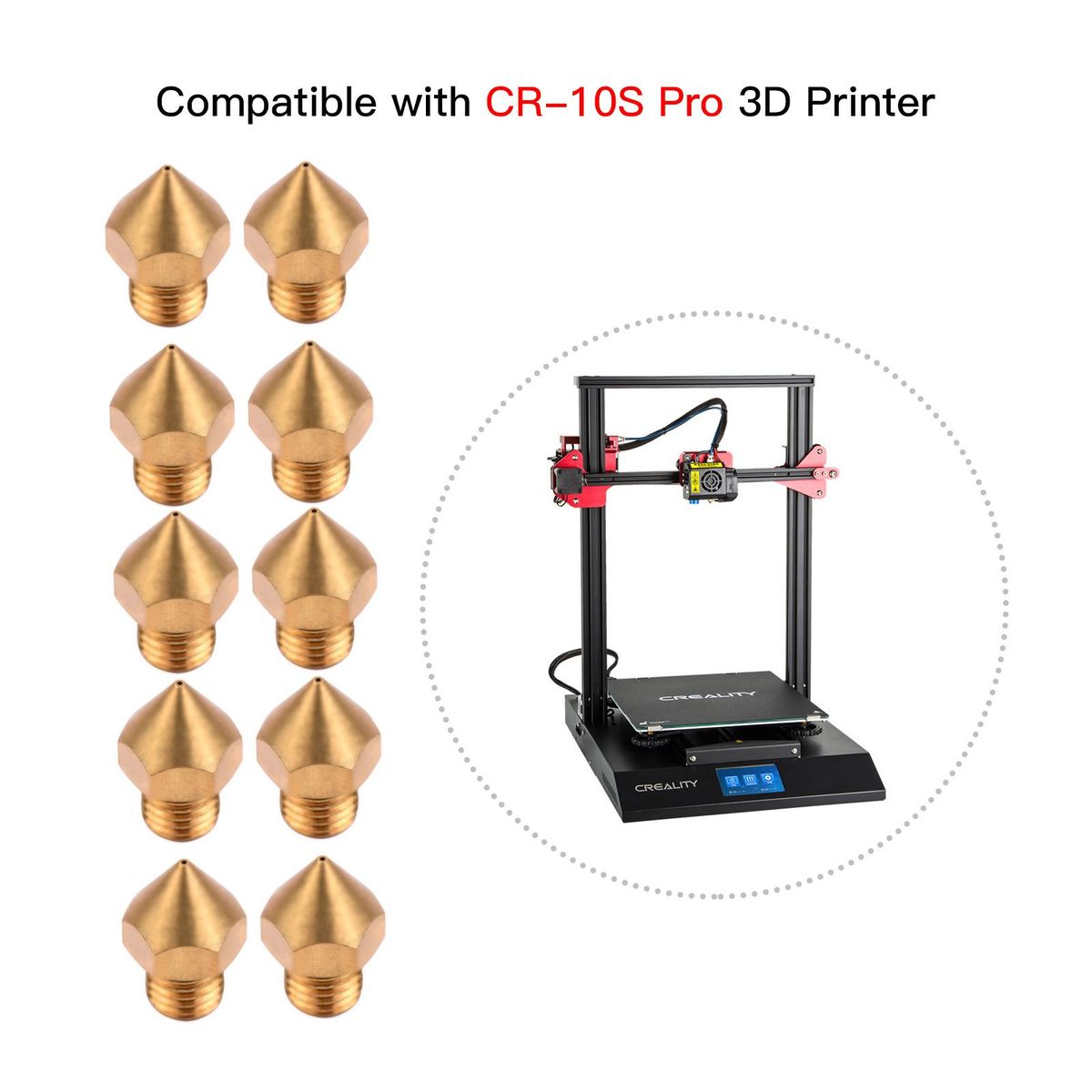 10pcs 3D Printer Extruder Brass Nozzle 0.4mm Printer Hotend Compatible with CR-10S Pro 3D Printer 1.75mm Filament