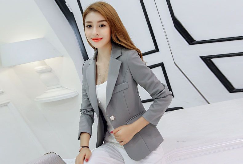 Ladies Office Work Blazer Spring Autumn Blazer  (Grey)